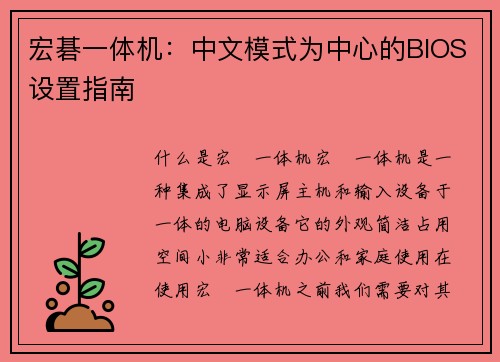 宏碁一体机：中文模式为中心的BIOS设置指南